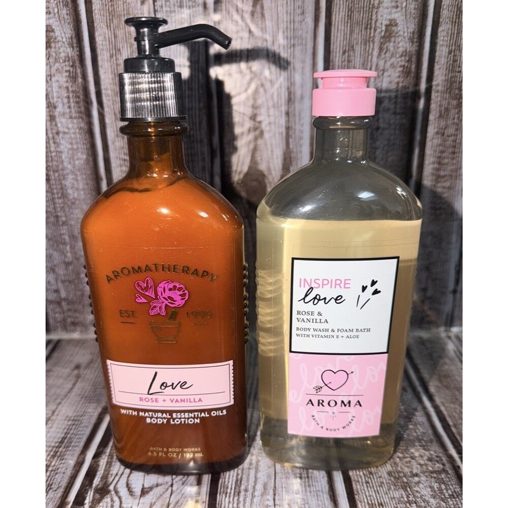2X‎ Bath & Body Works Aromatherapy ROSE & Vanilla Body Lotion & Body Wash LOVE